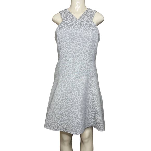 Tibi Rime Jacquard Flirty Fit And Flare Sleeveless Dress Gray Leopard SZ 10 - Picture 1 of 9